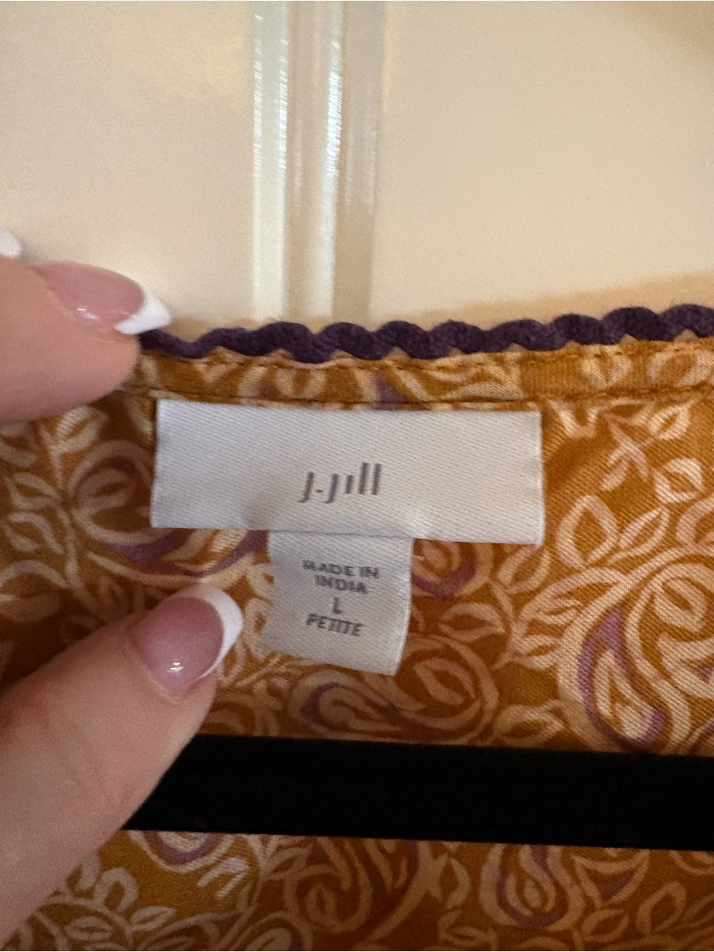 J. Jill Mustard Yellow and Purple Printed Tunic with Scalloped Neckline